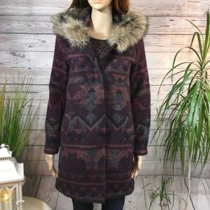 BB Dakota Burgundy Coat with faux fur NWT